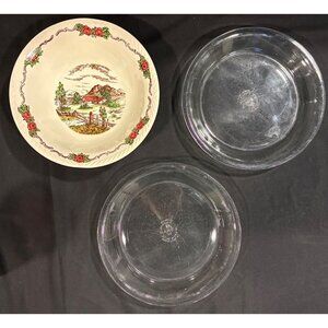 Figgjo Norway Decorative Bowl & Pyrex Glass Plates Set Of 3 Vintage Kitchenware